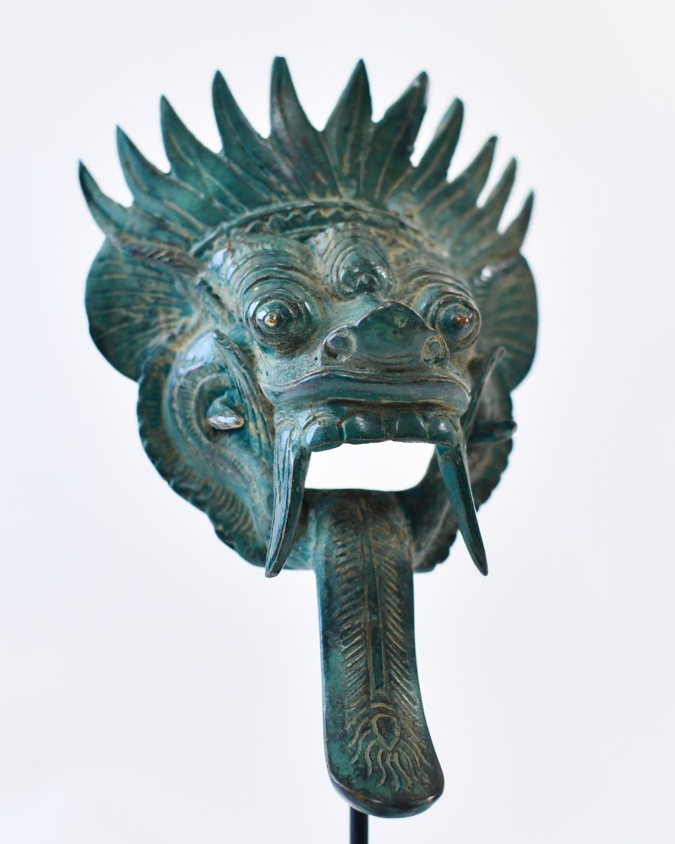 "Sovereign Guardian" Cast Brass Balinese Mask Ornament close up of mask