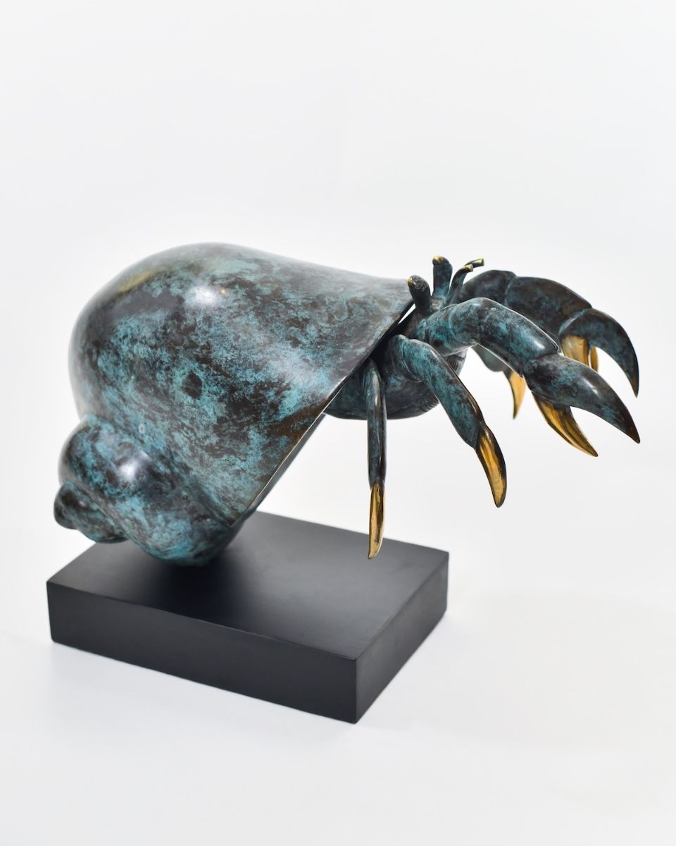 "Sovereign of the Shell" Hermit Crab Sculpture in Cast Brass side view