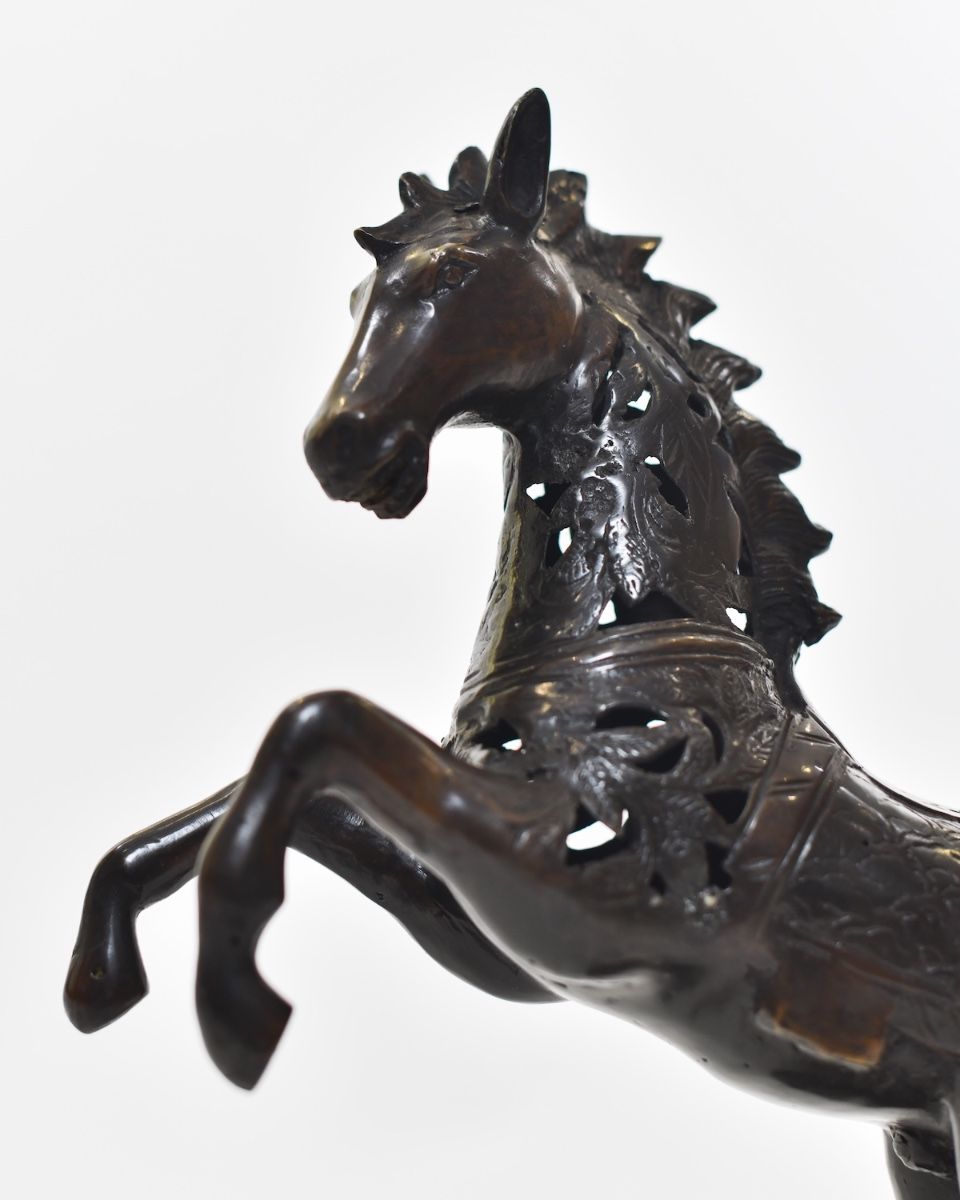 "Sovereign Stallion" Cast Brass Horse Ornament close up of head