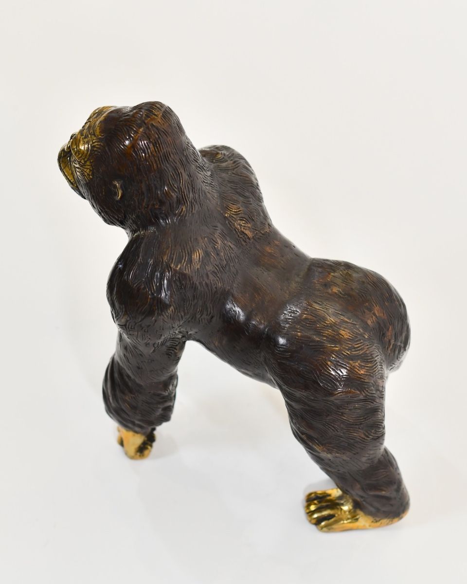 "Sovereign Strength" Cast Brass Gorilla Sculpture view from above
