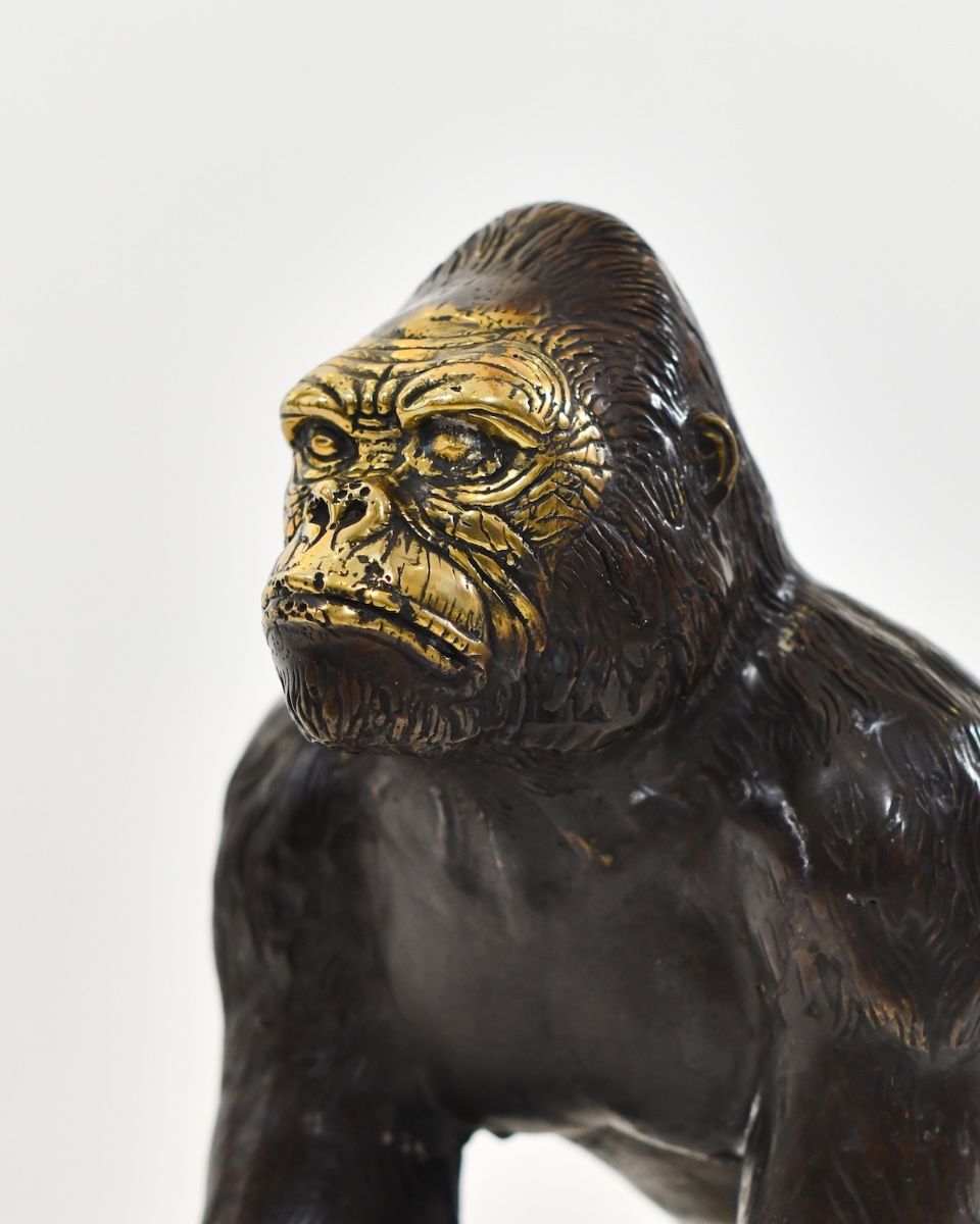"Sovereign Strength" Cast Brass Gorilla Sculpture close up of head