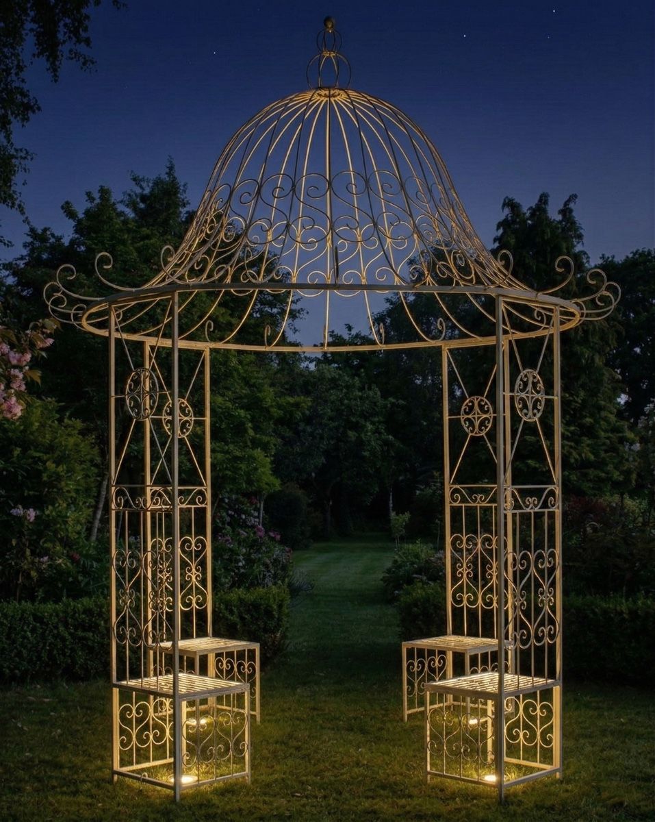 "St Rimini" Cream Garden Gazebo ai illustration at night with lights