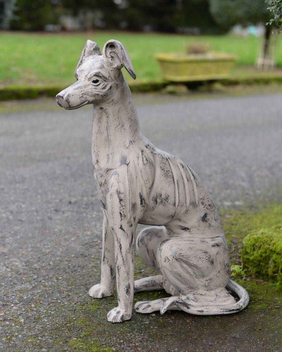 "Stanley" Sitting Greyhound Cast Aluminium Garden Sculpture side view