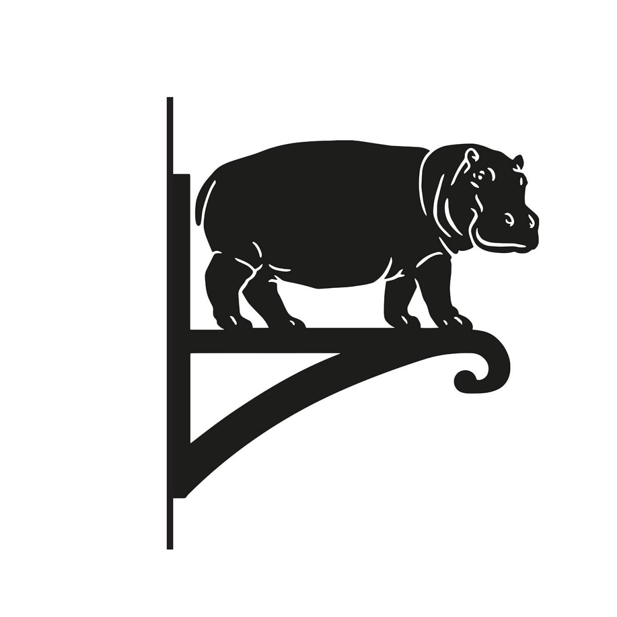 Steel Standing Hippo Hanging Basket Bracket on White Background Steel Standing Hippo Hanging Basket Bracket on White Background