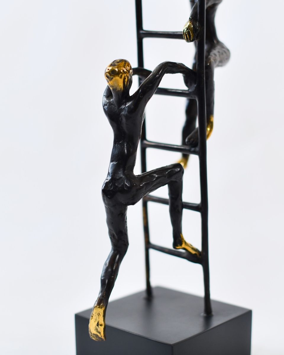 "Summit Seekers" Cast Brass Sculpture close up of base