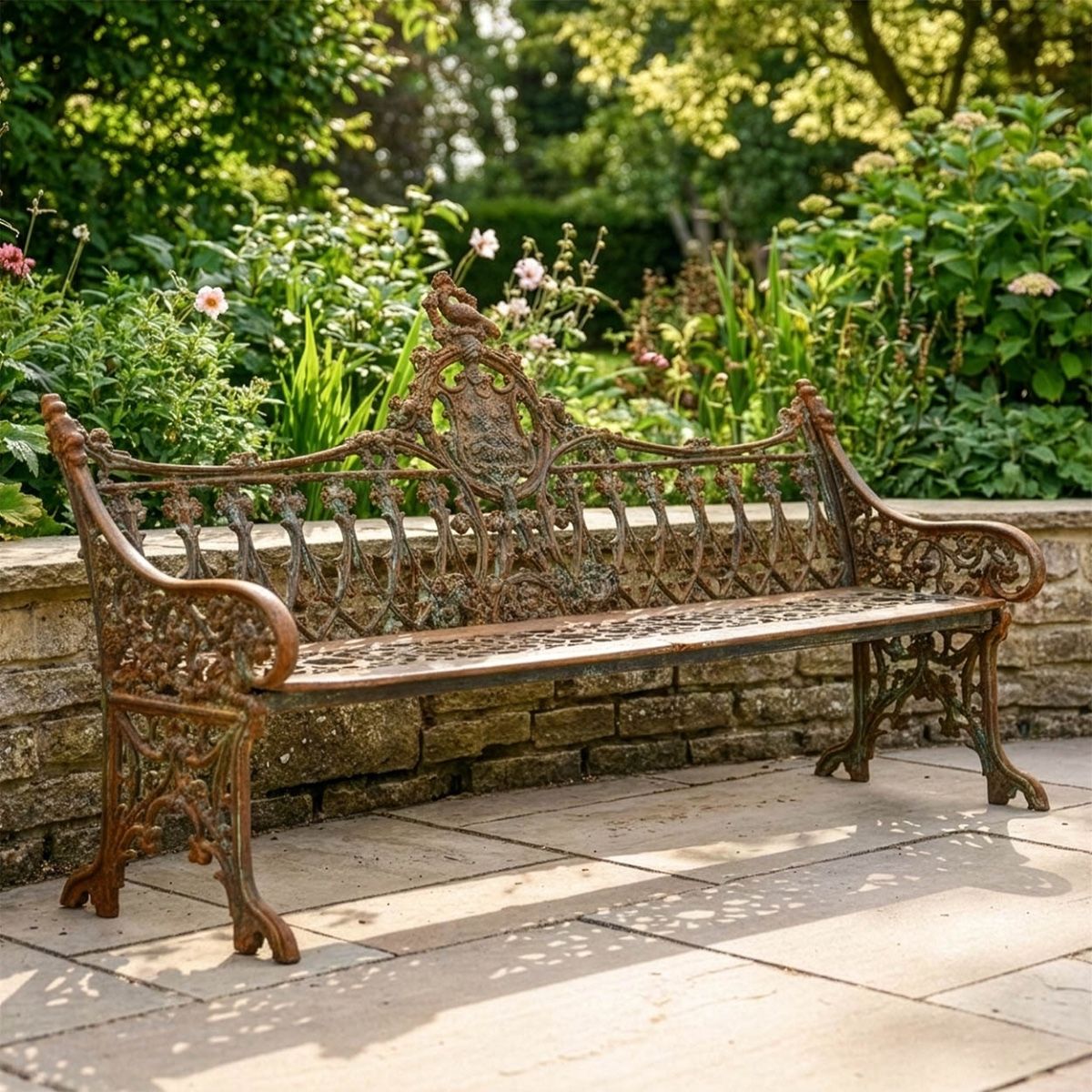 "The Bartholomew" Rustic Cast Iron Gothic Three Seater Bench Digital Illustration