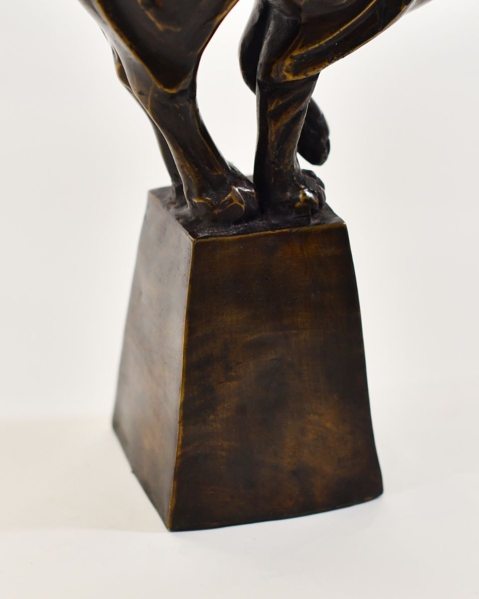 "The Curio Cat" Cast Brass Cat Sculpture close up of base