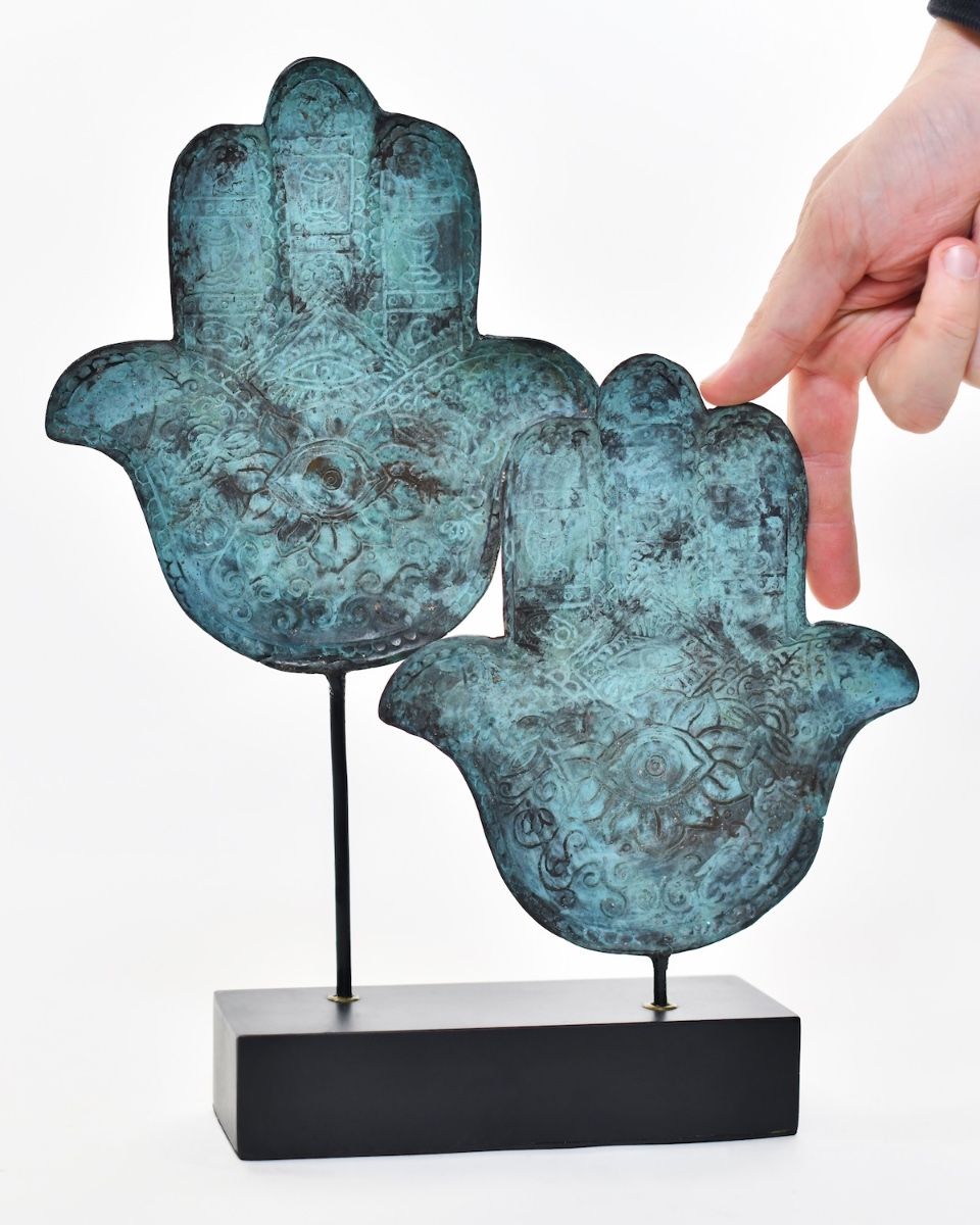 ""The Dual Guard" Cast Brass Sculpture with hand in shot for scale