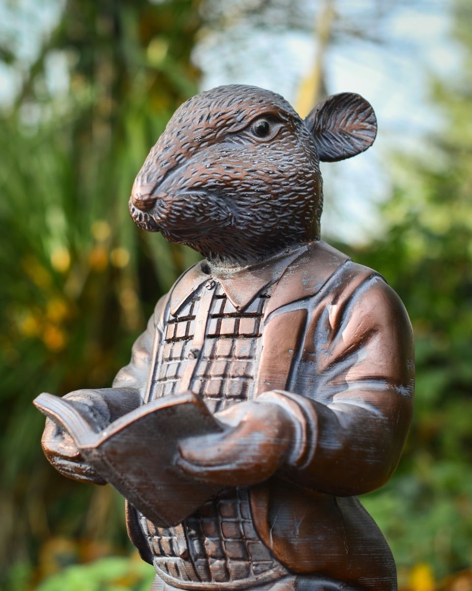 "The Hearthland Scholar" Resin Rat Garden Sculpture low angle shot