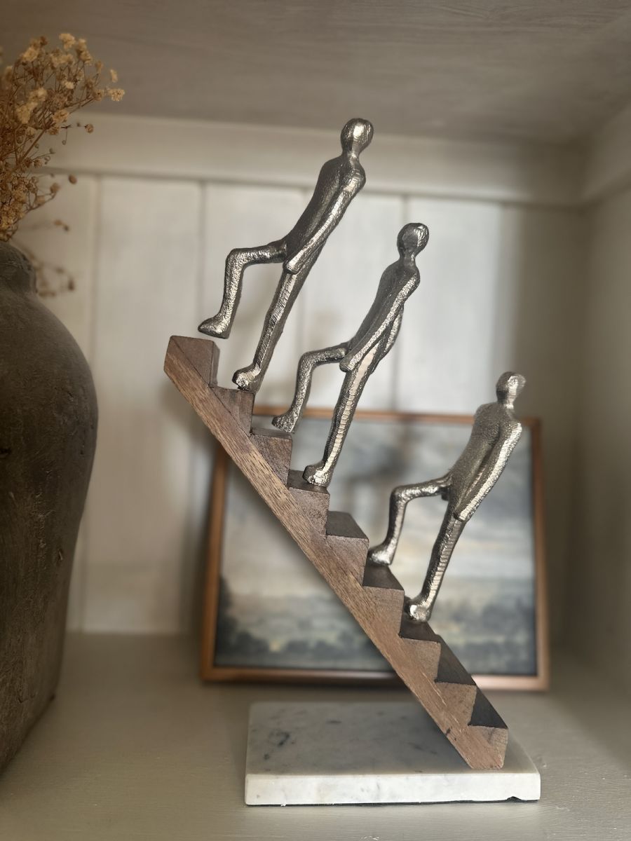 "The Higher you Climb" Aluminium, Mango Wood and Marble Sculpture - Silver "The Higher you Climb" Aluminium, Mango Wood and Marble Sculpture - Silver