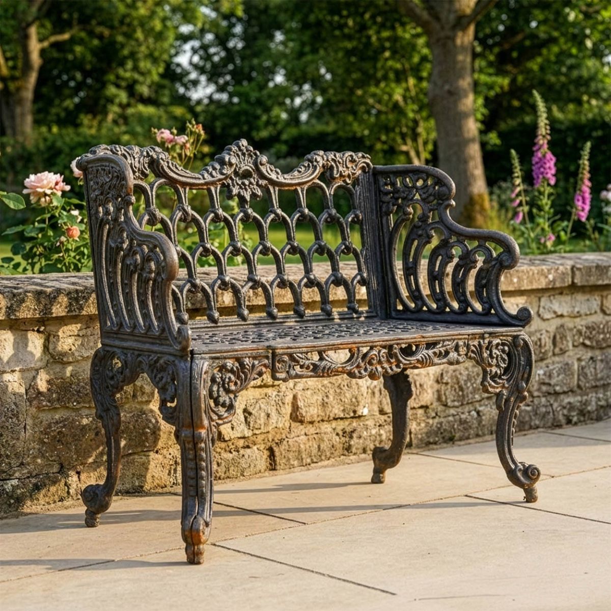 "The Horatio" Aged Black Ornate Cast Iron Single Seater Bench Digital Illustration