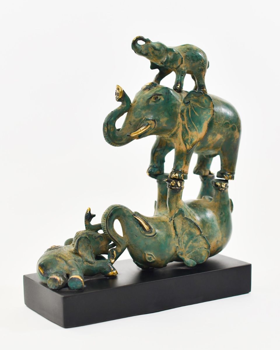 ‘The Pachyderm Pagoda" Cast Brass Elephant Ornament angle view