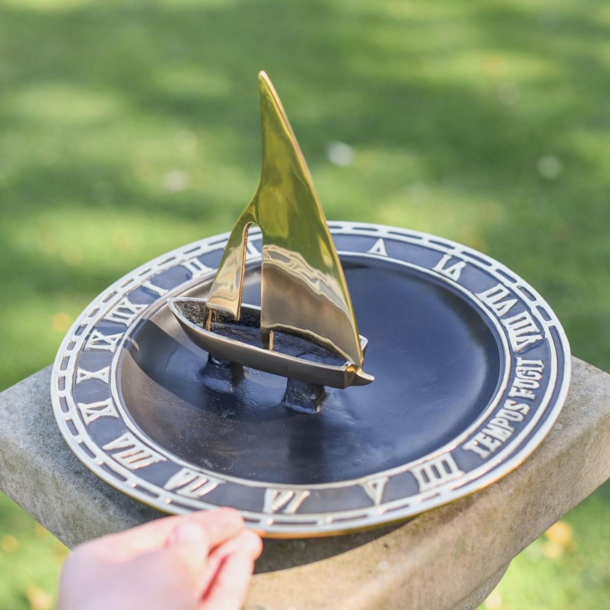 Scale Shot of "Trade Winds" Sailboat Bird Bath and Sundial - 300mm