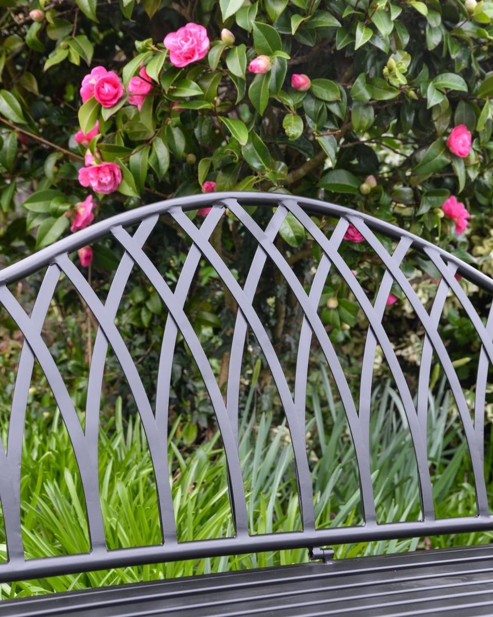 "Twilight" Wrought Iron Arched Garden Bench Close up of Arched Back Rest