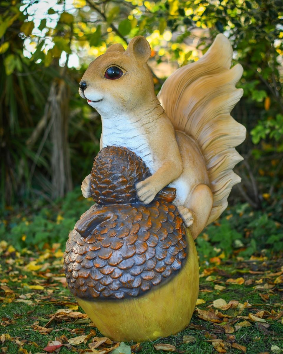 "Twitch" the Handpainted Fibreglass Squirrel Garden Sculpture close up