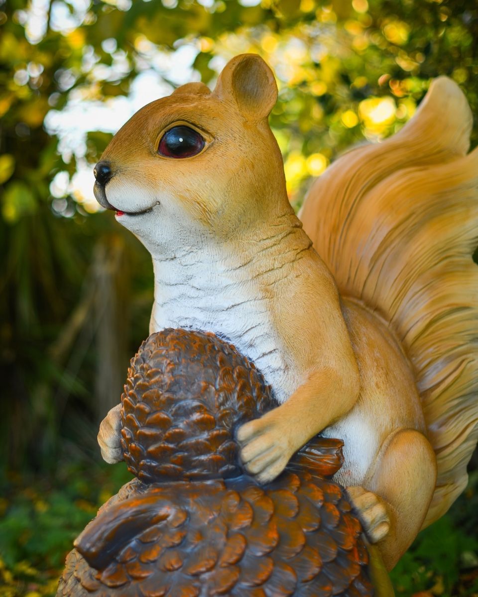 "Twitch" the Handpainted Fibreglass Squirrel Garden Sculpture close up of head