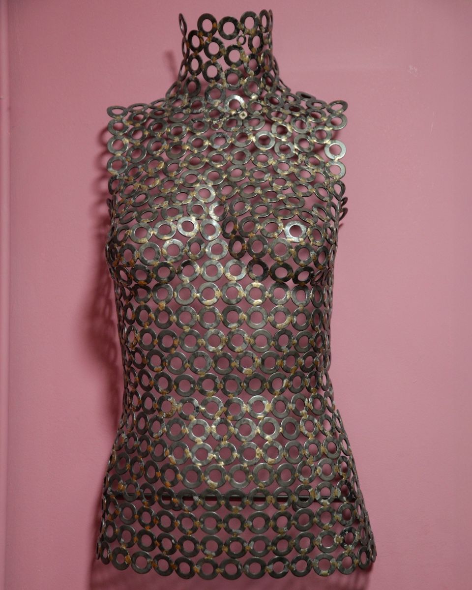 "Vesta" Female Torso Reclaimed Metal Wall Sculpture mounted on wall main image