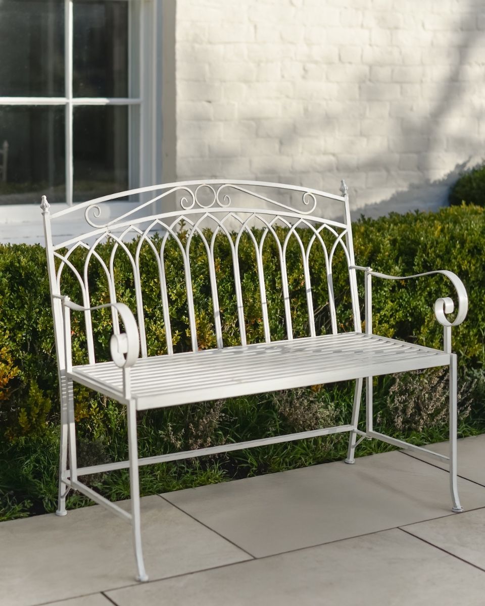 "Vienne" Two Seater Wrought Iron Garden Bench - Cream main image
