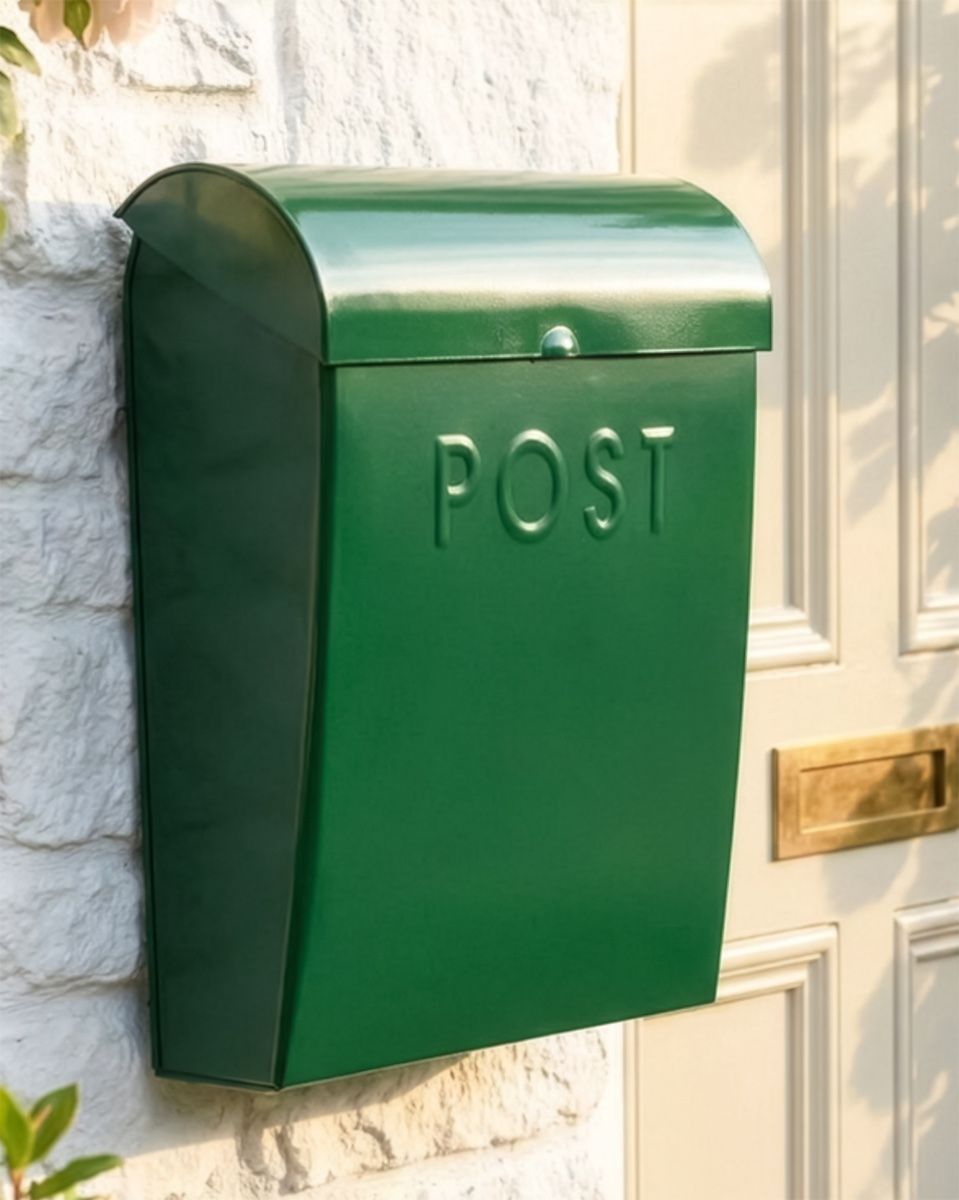 “Vineyard Valleys” Green Contemporary Post Box digital illustration copy