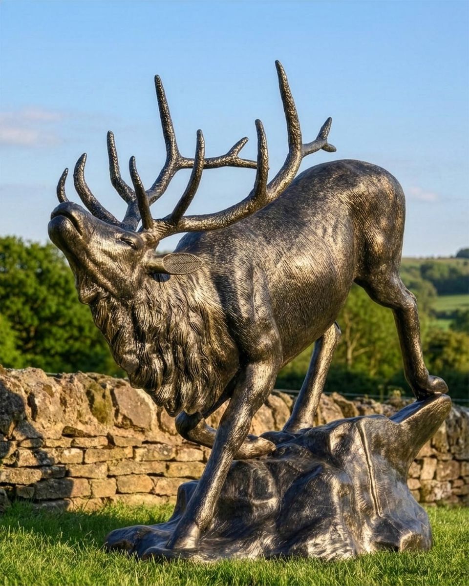 "Wapiti" Elk on Rock Sculpture Digital Illustration