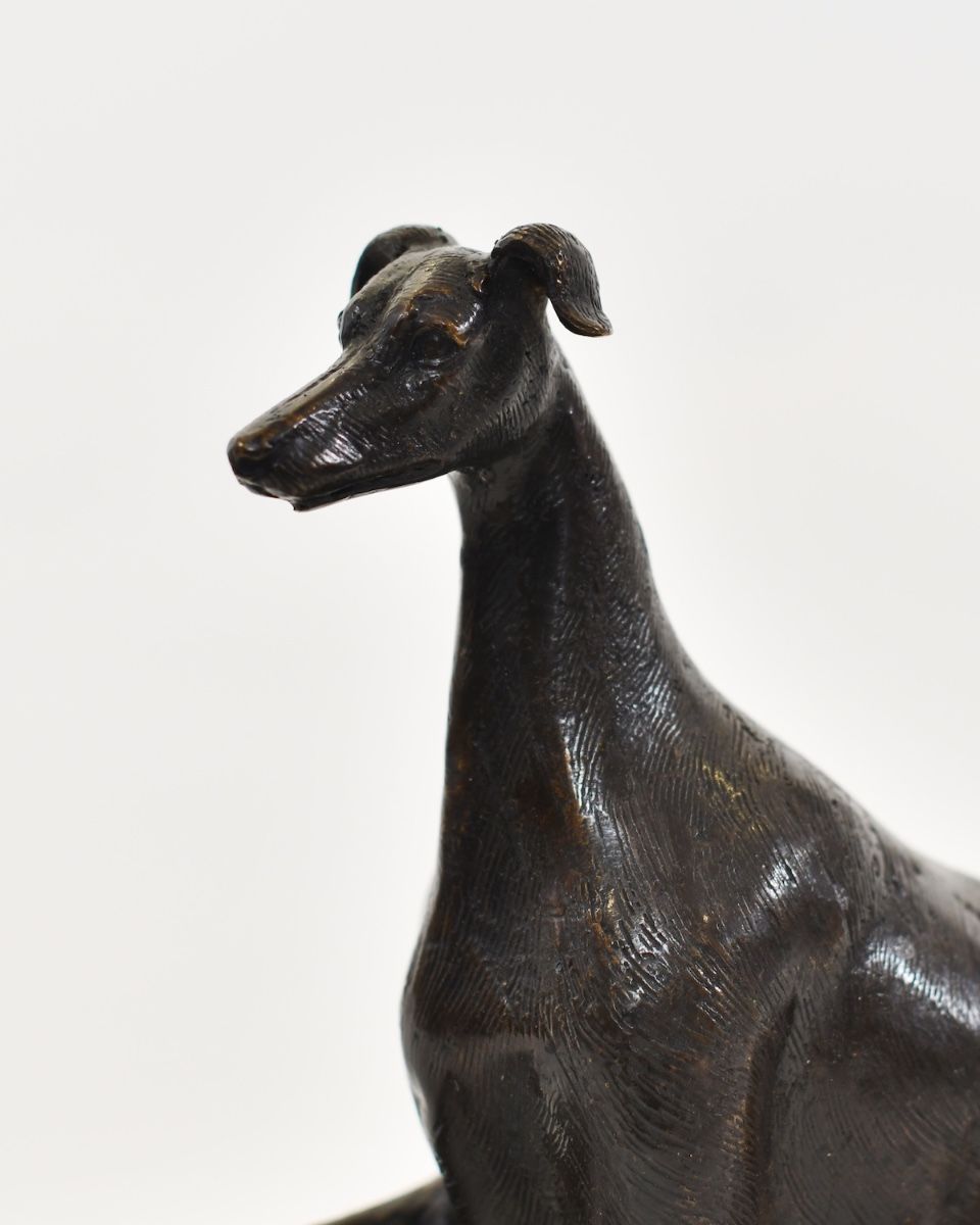 "Zenith Scout" Cast Brass Greyhound Ornament close up of head