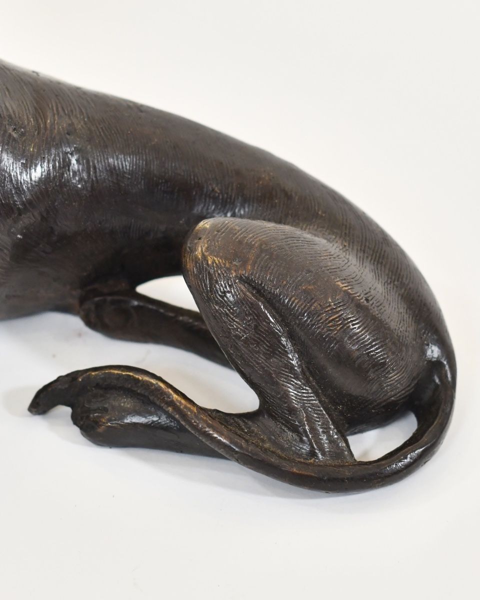 "Zenith Scout" Cast Brass Greyhound Ornament close up of hind legs and tail