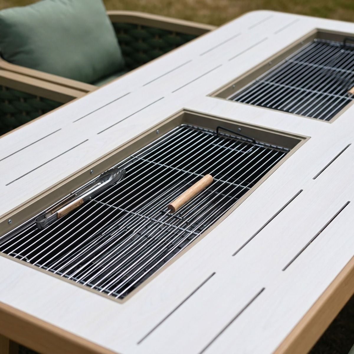 A Close up of the Integrated BBQ"s in the Table of "The Imelda" Six Seater Garden Lounge And BBQ Furniture Set