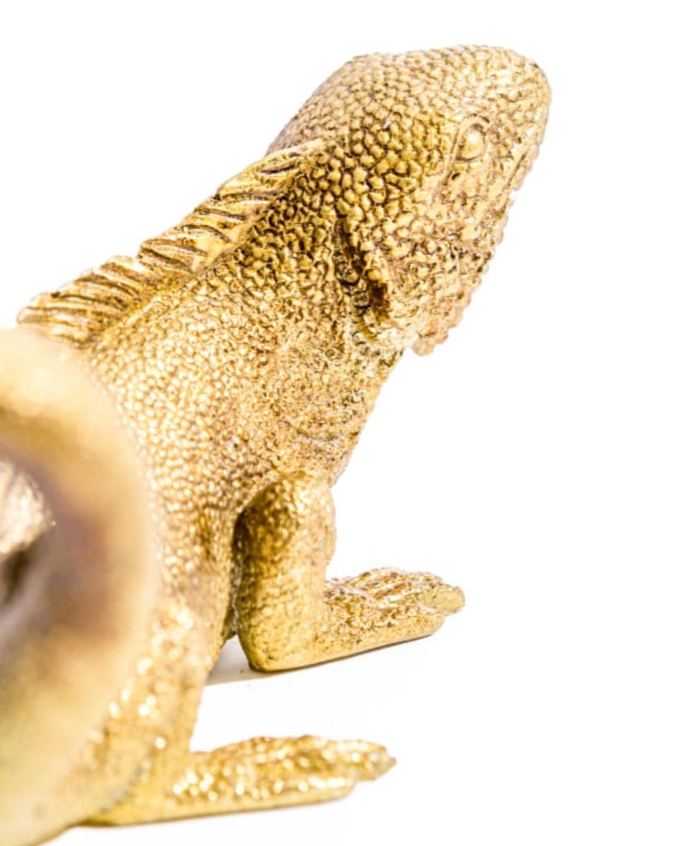 A Close up of the Scale Detailing of the Gold "Arboreal Guardian" Iguana Wall Light