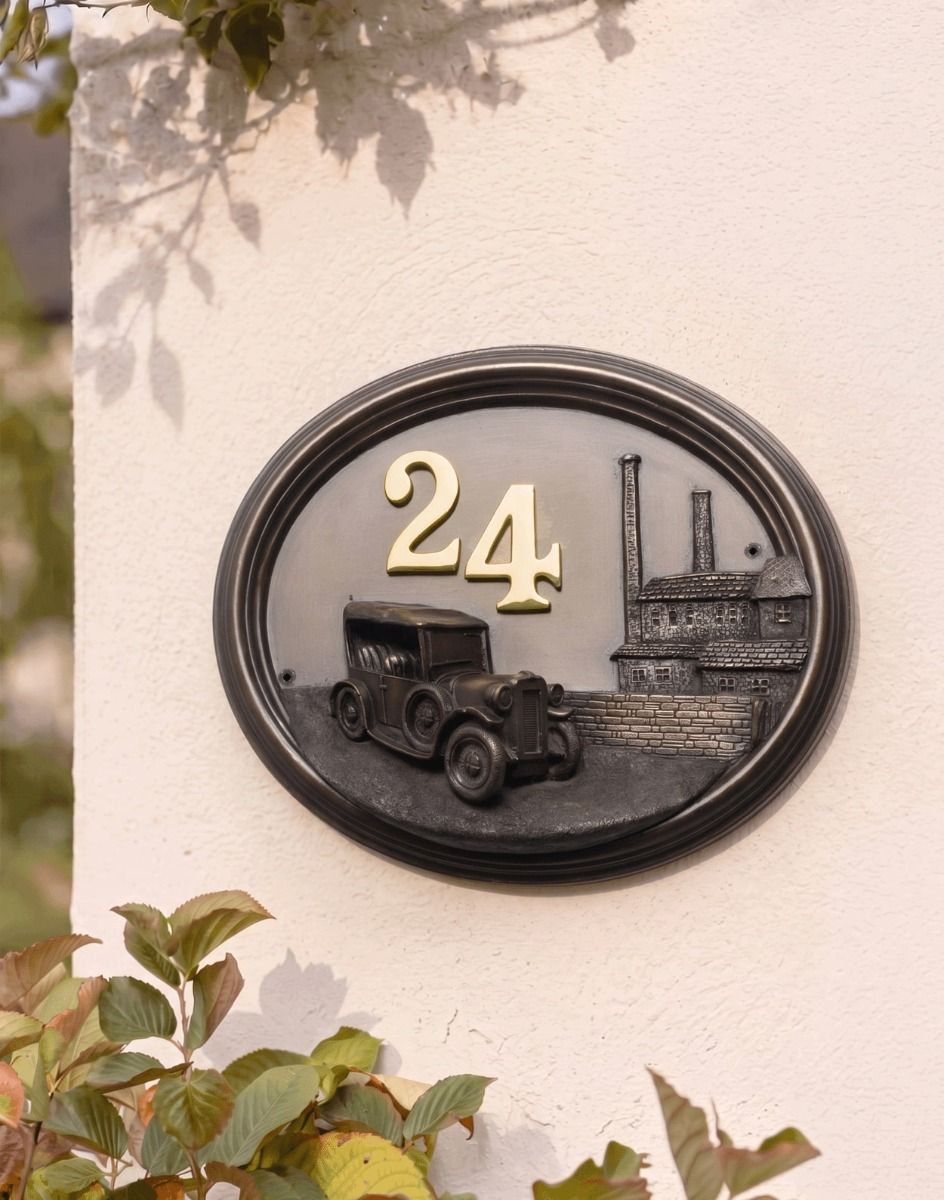 A Number 24 Tin Lizzy Vintage Car House Sign Mounted on a Cottage Wall in the Summer Sun - Digital Illustration 