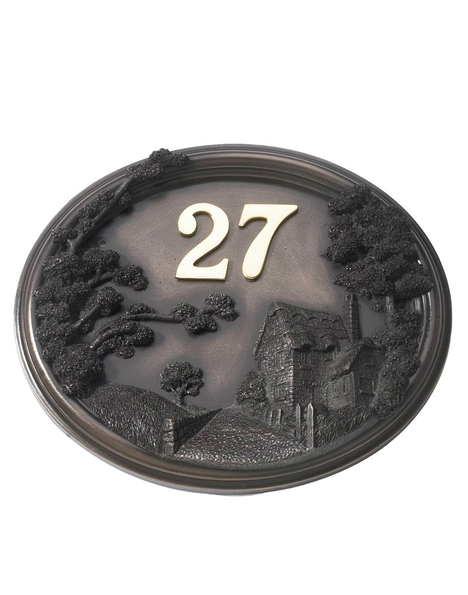 A Number 27 "Coppleston Cottage" Countryside House Number Sign Mounted on a Plain White Background - Digital Illustration 