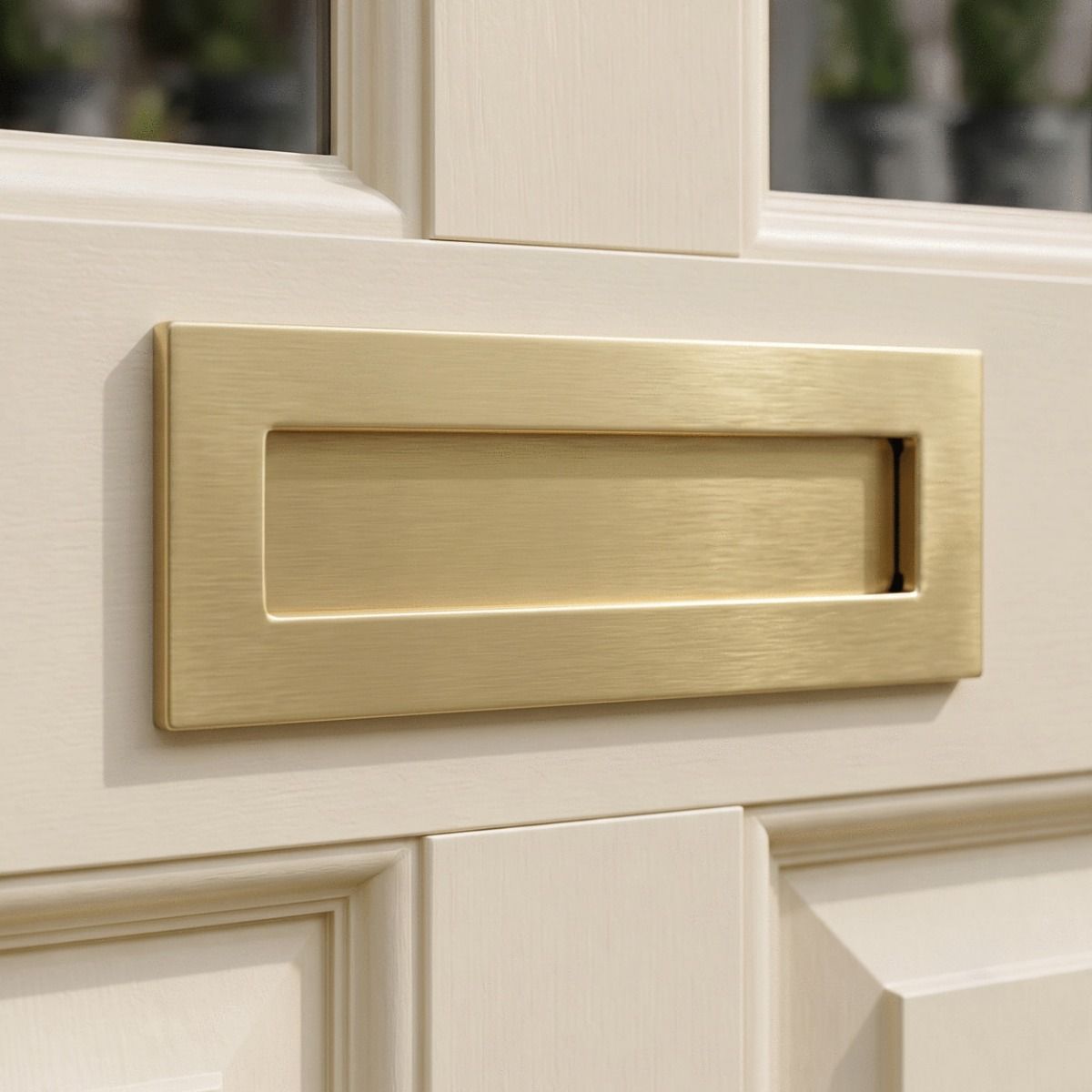 A Satin Brass Traditional Door Letterbox on a Cream Coloured Period Home doo - Digital Illustration