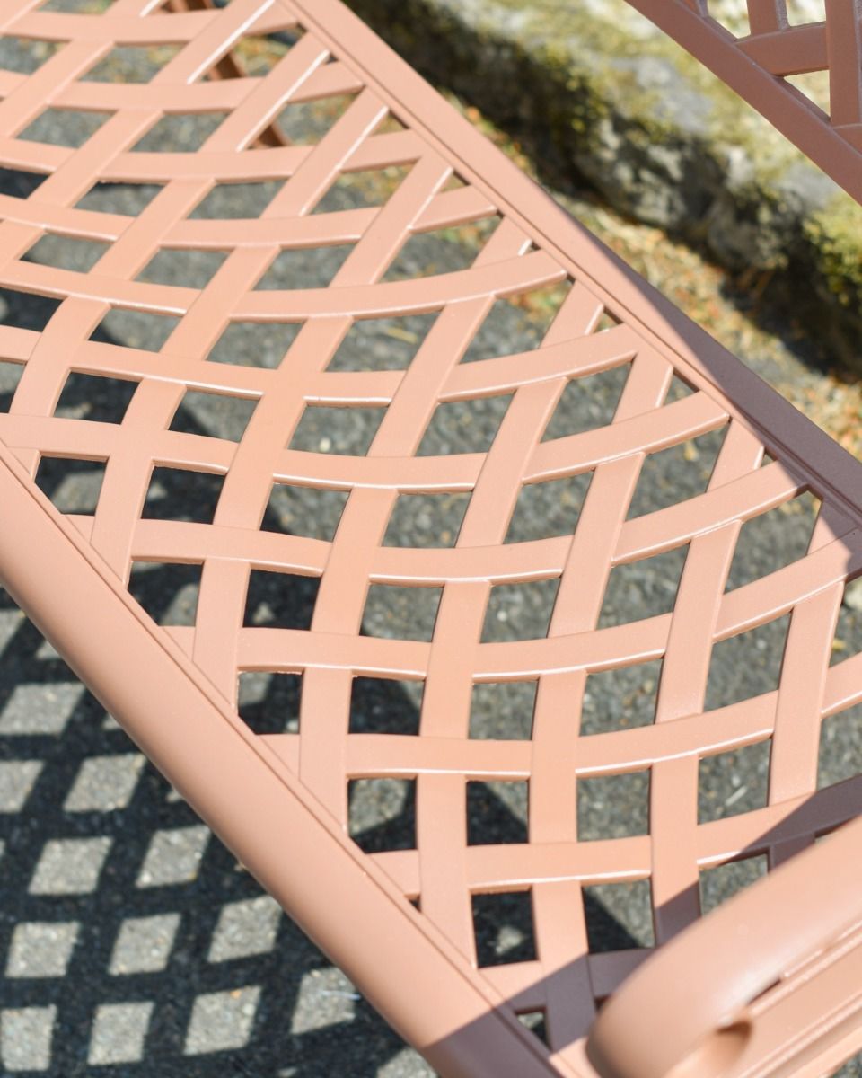 A View of the Lattice Seat Frame on the Antique Pink "Thorpe" Two Seater Garden Bench 