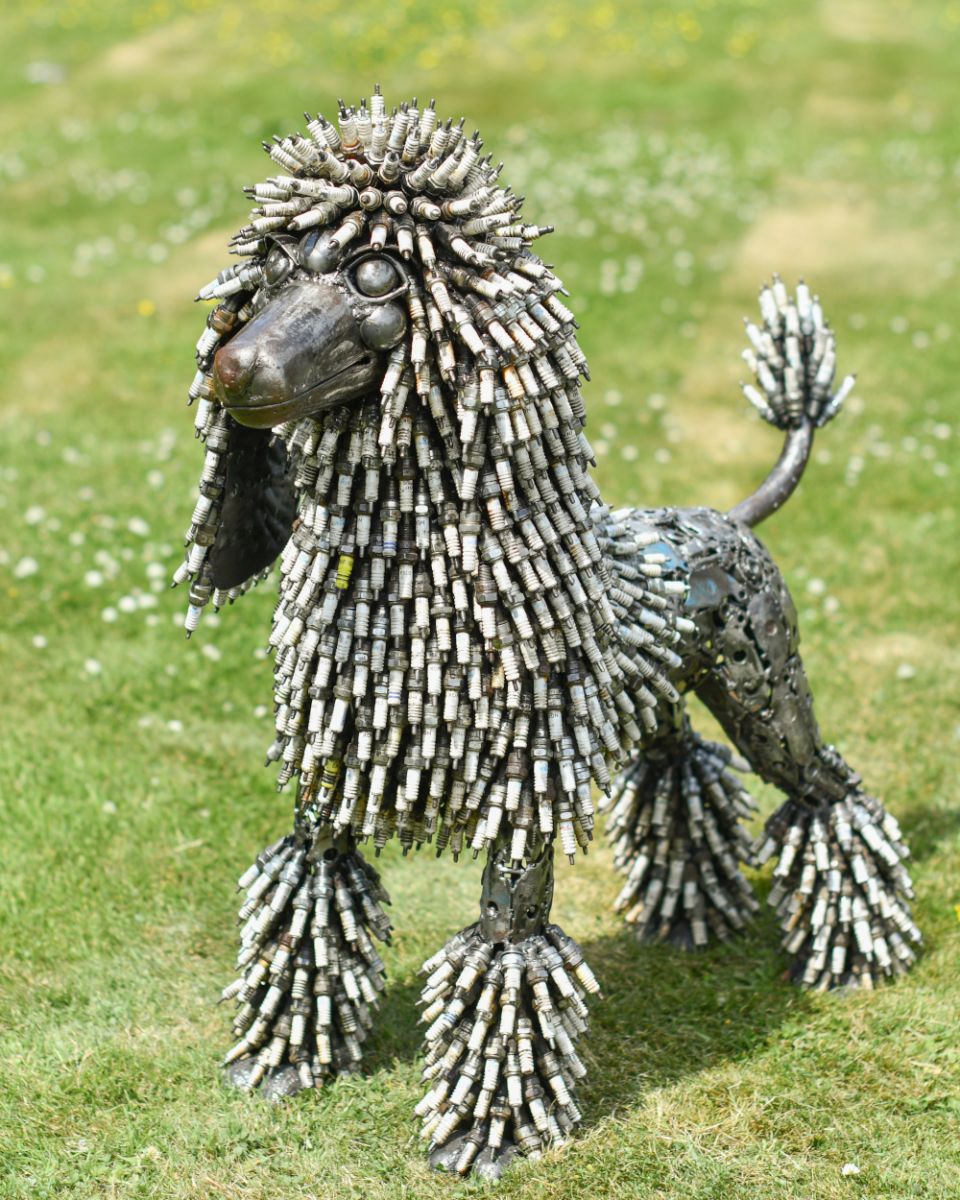 Recycled Spark Plug Poodle Sculpture