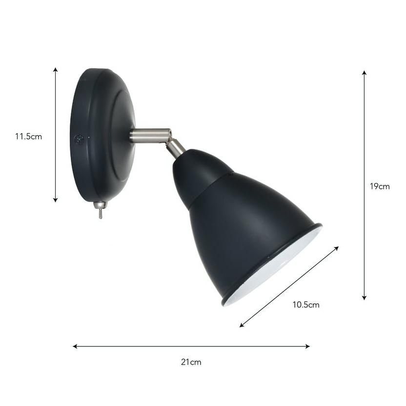 Dimensions of the Adjustable Black Steel Wall Light
