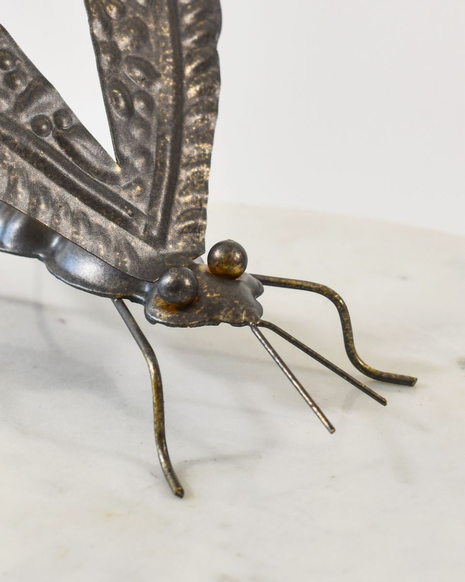 Close up of face detail on scrap metal art sculpture Close up of face detail on scrap metal art sculpture