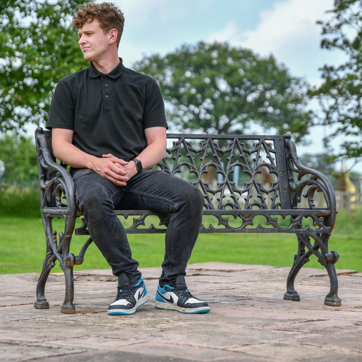 Aged Black "Quatrefoil" Victorian Cast Iron Two Seat Bench to Scale Aged Black "Quatrefoil" Victorian Cast Iron Two Seat Bench to Scale