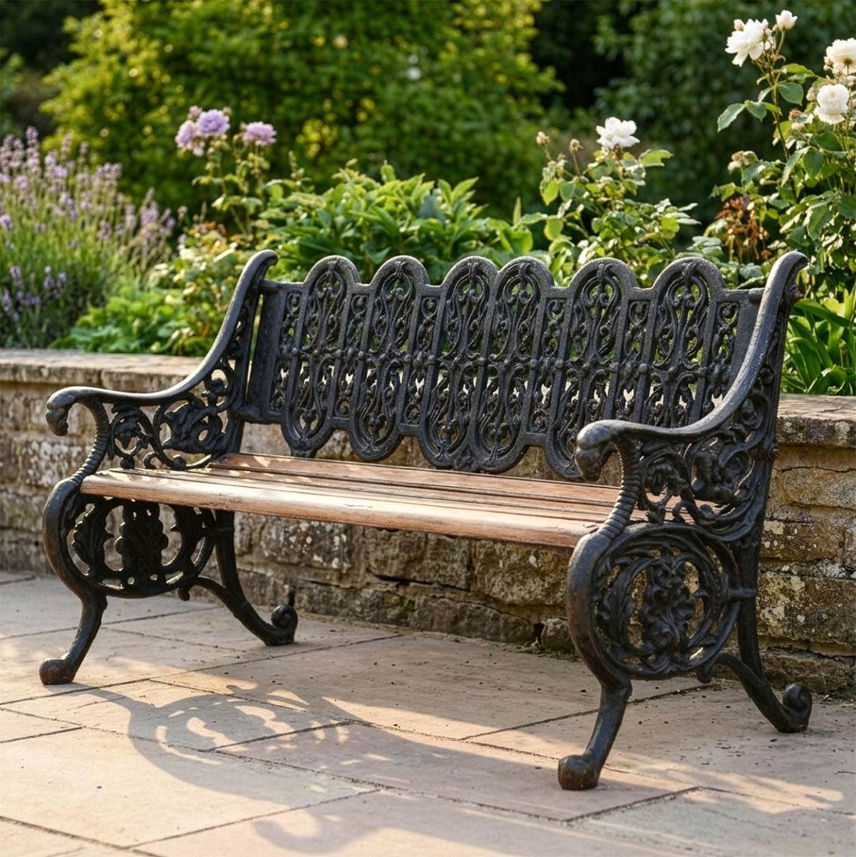 Aged Black "Serpent" Cast Iron Gothic Bench Digital illustration