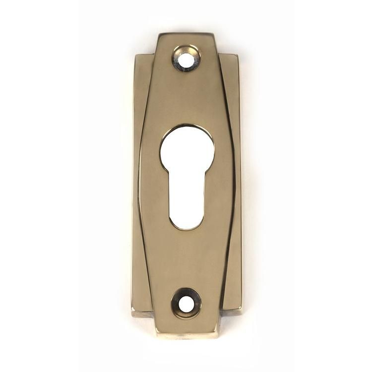 Close-Up of Aged Brass "Roman" Euro Escutcheon - 100mm x 36mm