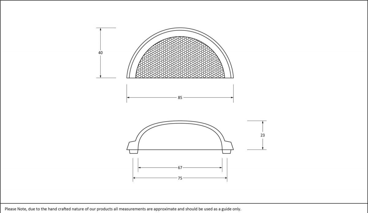 Polished Copper Curved Drawer Pull with Hammered Handle Dimensions