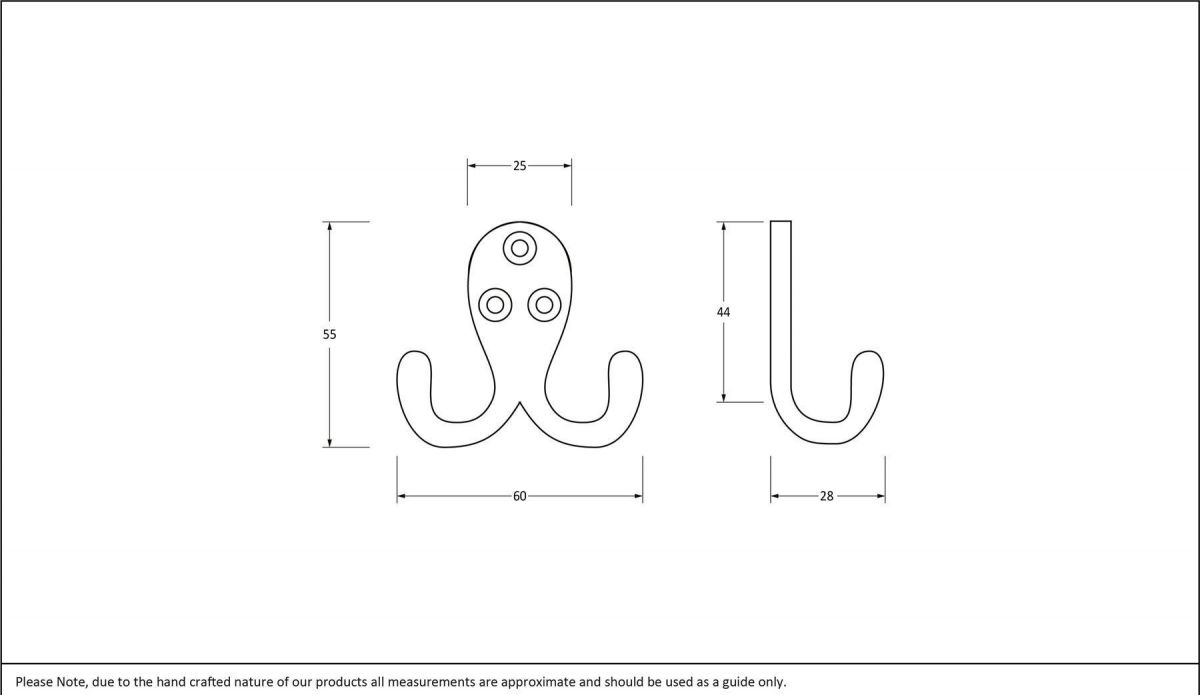 Polished Copper Double Pronged Coat Hook Dimensions
