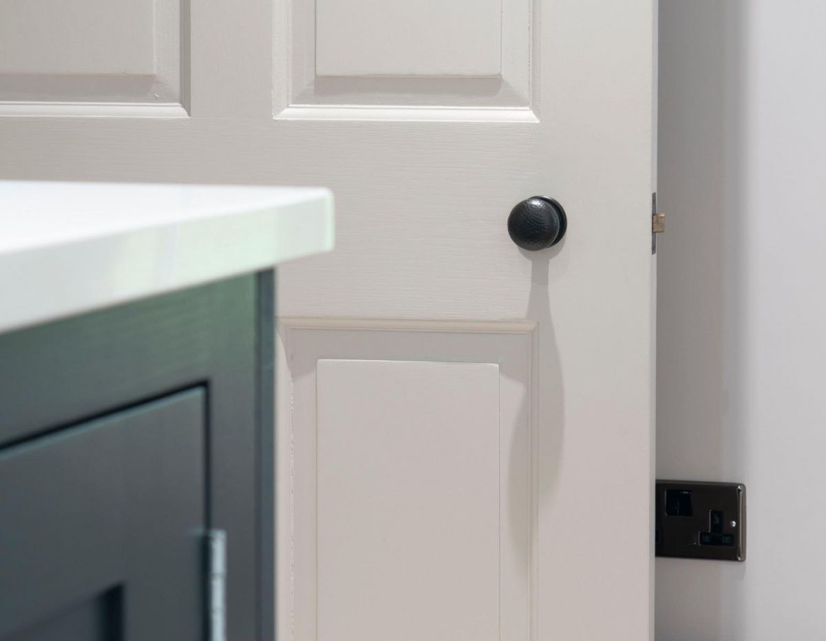 Aged Copper Hammered Mortice & Rim Doorknob Set on Door Aged Copper Hammered Mortice & Rim Doorknob Set on Door