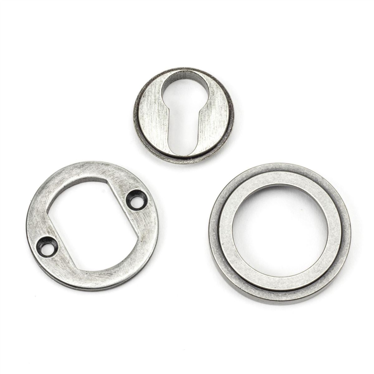 Aged Pewter Art Deco Circular Euro Escutcheon Parts Aged Pewter Art Deco Circular Euro Escutcheon Parts
