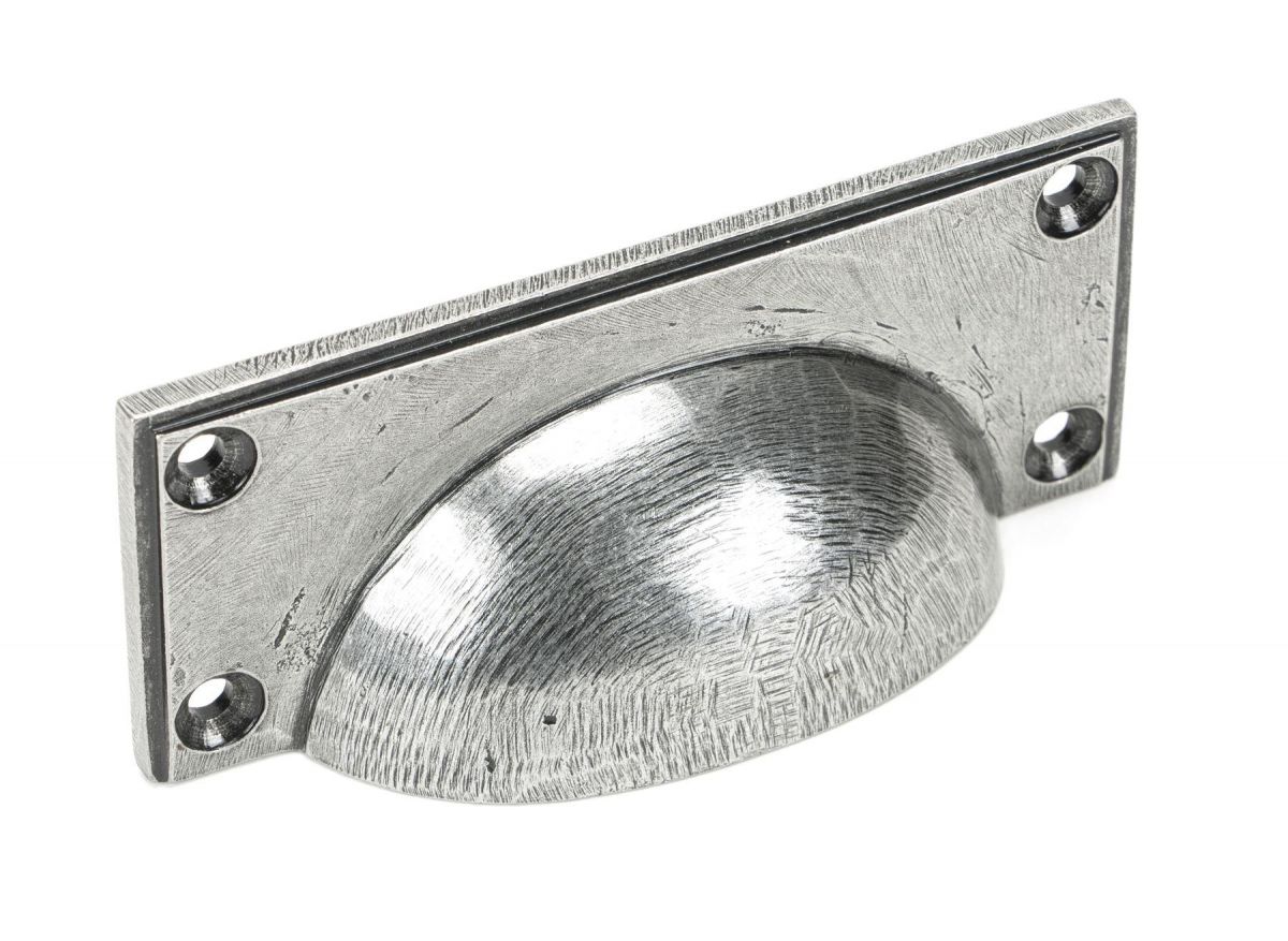 Aged Pewter Rectangular Drawer Pull with Curved Handle