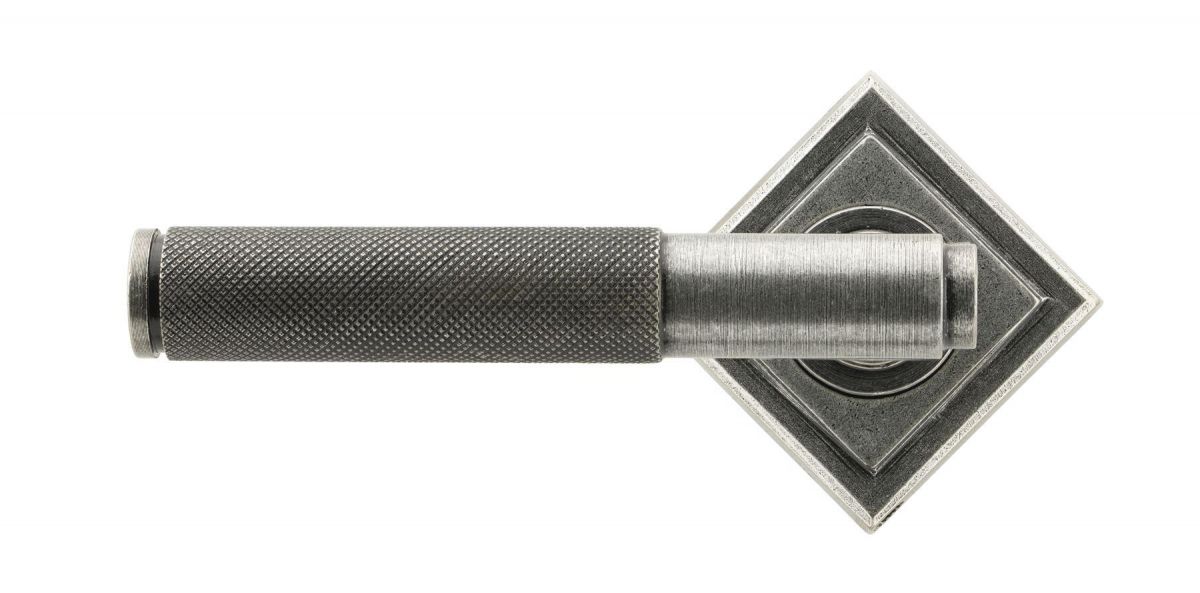 Aged Pewter Textured Unsprung Lever Door Handle on Diamond Rose