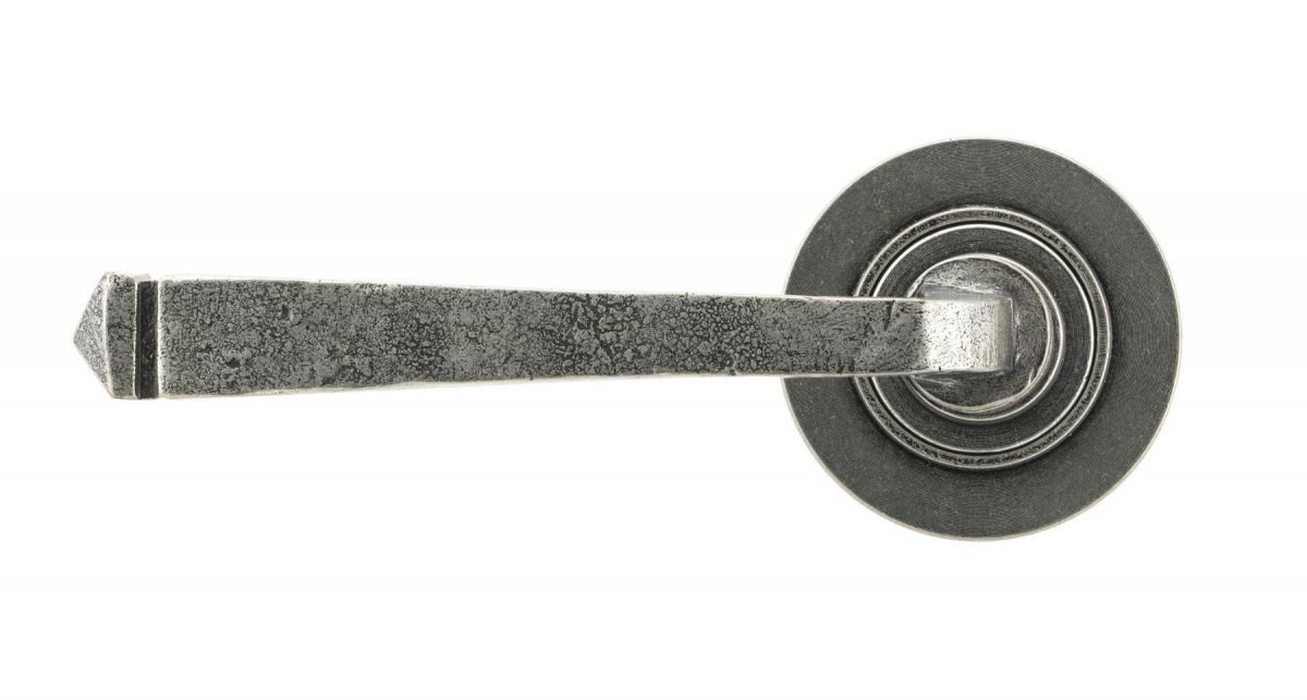 Aged Pewter Unsprung Lever Door Handle on Rose Front
