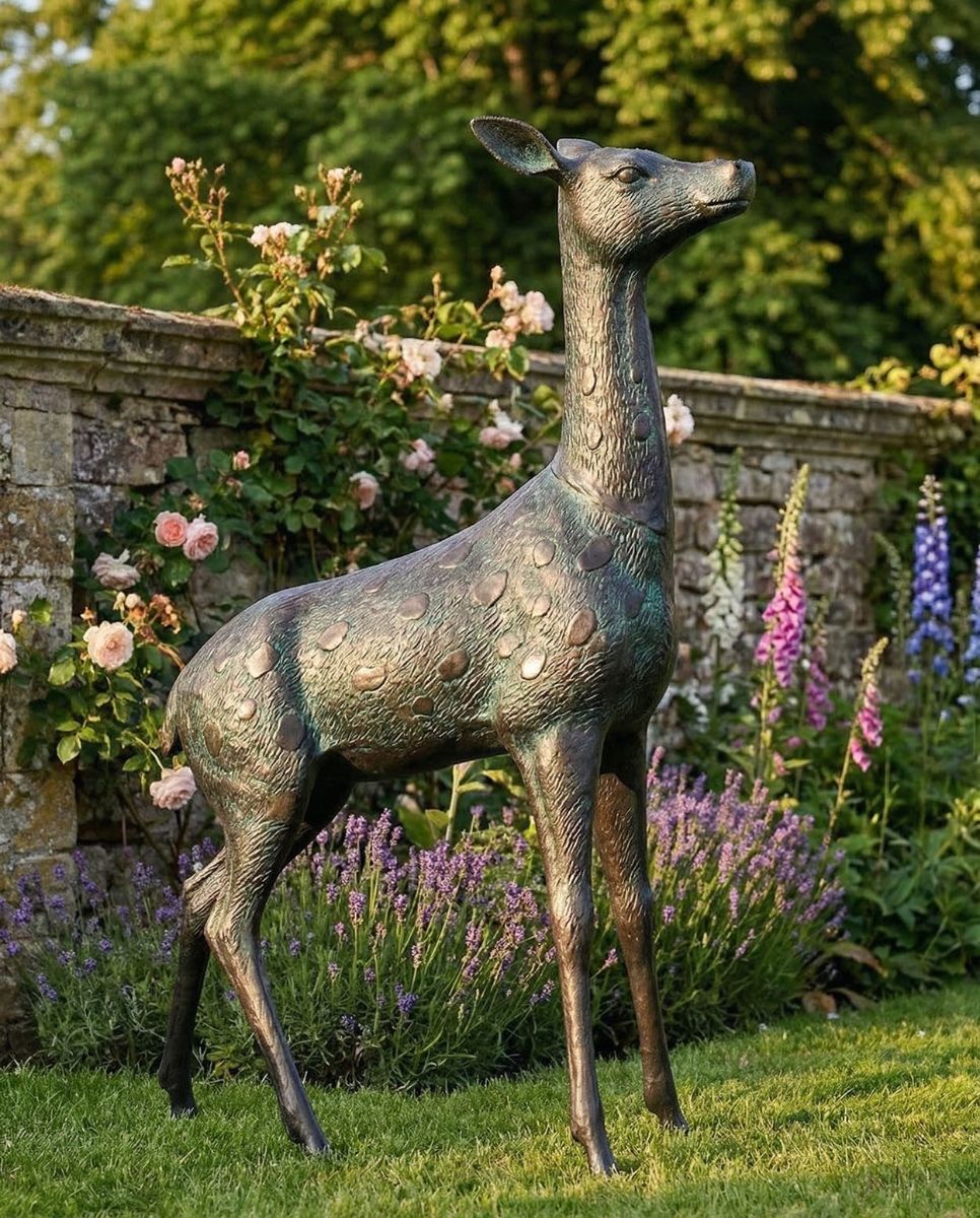 Aged Verdigris Freestanding "Neptune" Doe Garden Sculpture digital illustration