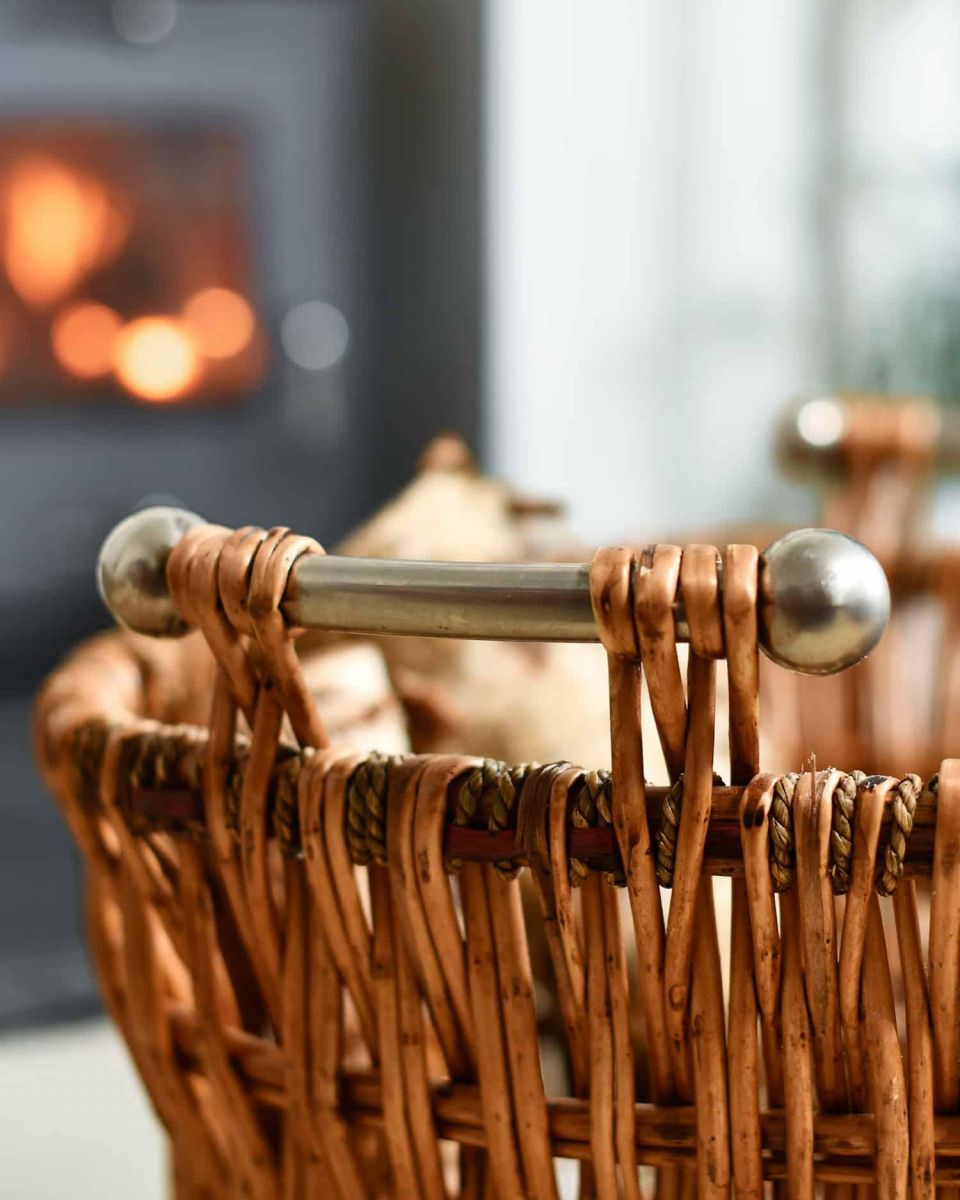Close-Up of Metal Handles for Aged Wicker Log Basket