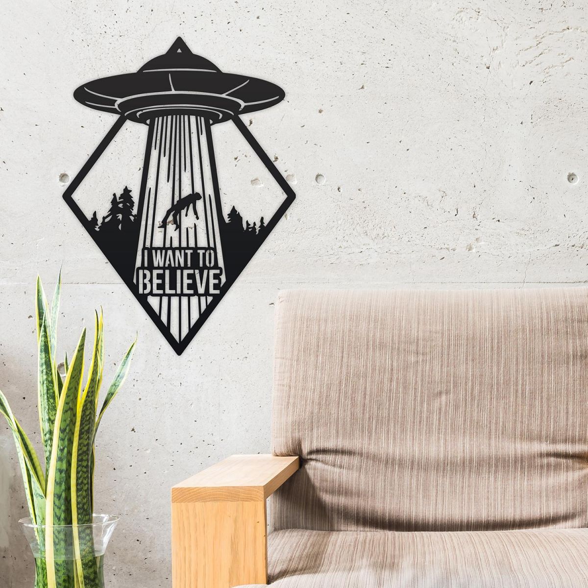 "I Want to Believe" Alien Wall Art in the Siting Room