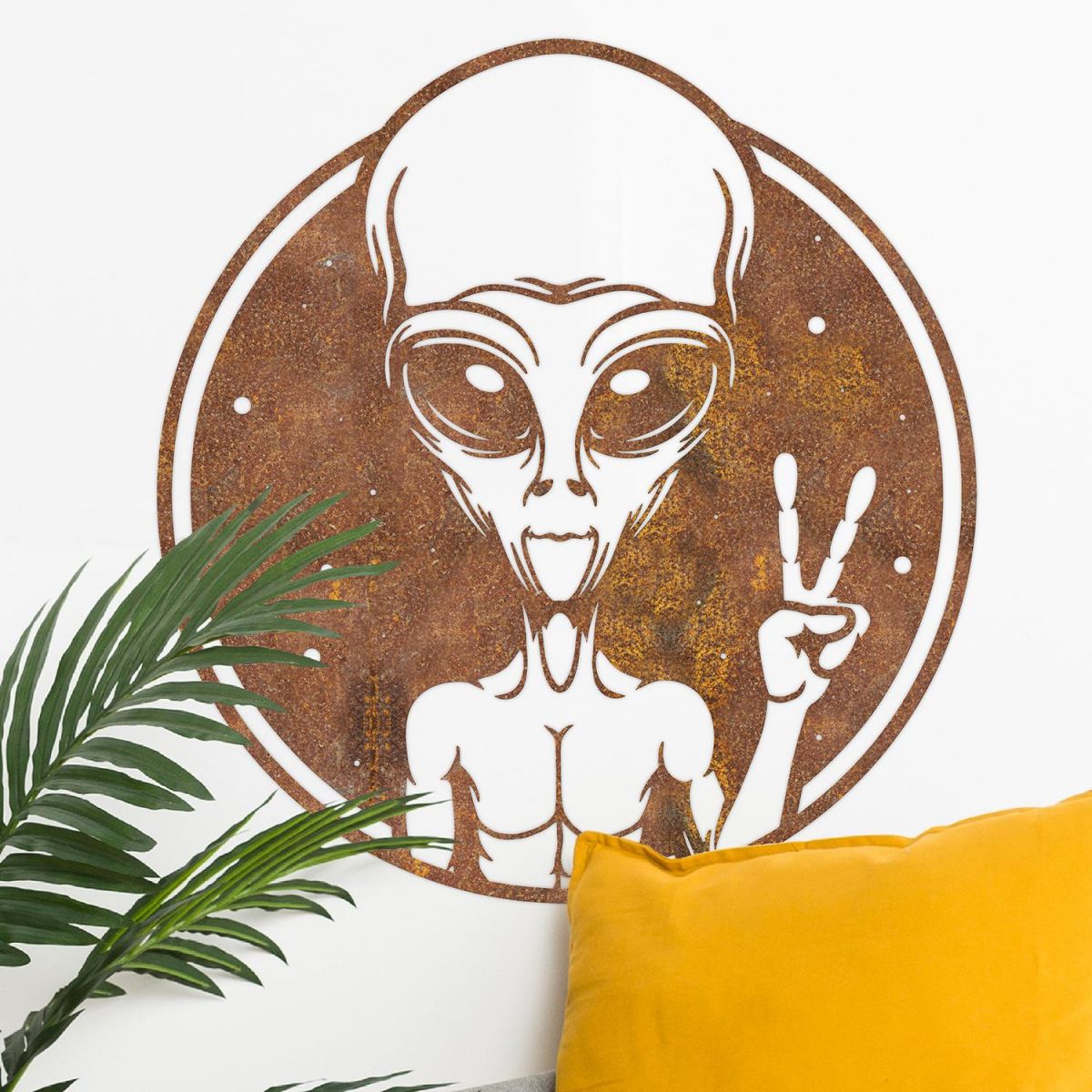 Peace Sign Alien Wall Art on a White Wall Peace Sign Alien Wall Art on a White Wall