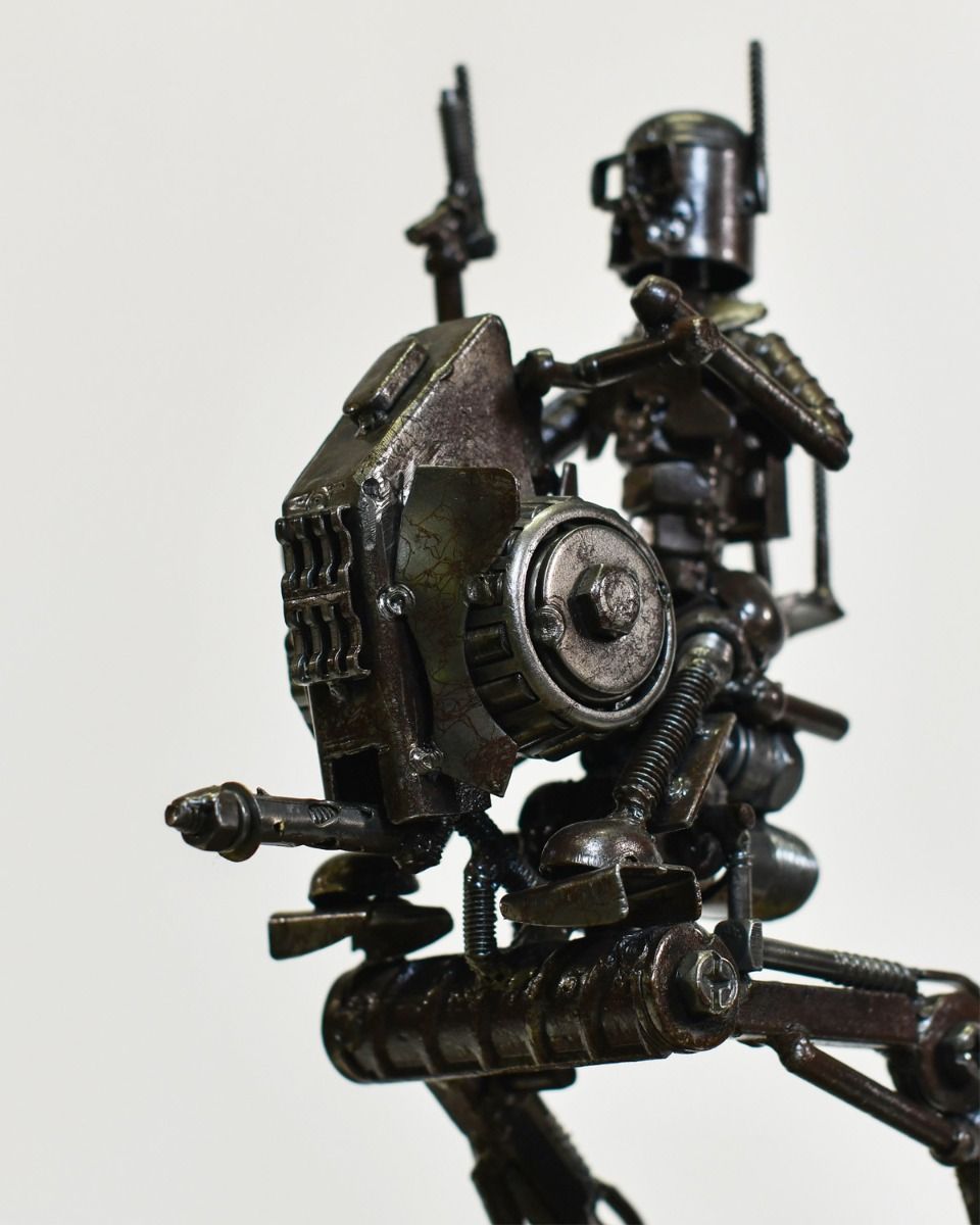 Close up of Recycled Metal Parts Alien Walker Ornament 